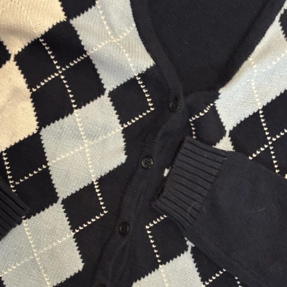 Brandy Melville Y2K Argyle Button Front V Neck Sweater Cardigan No SZ Tag Fits M - Picture 4 of 7